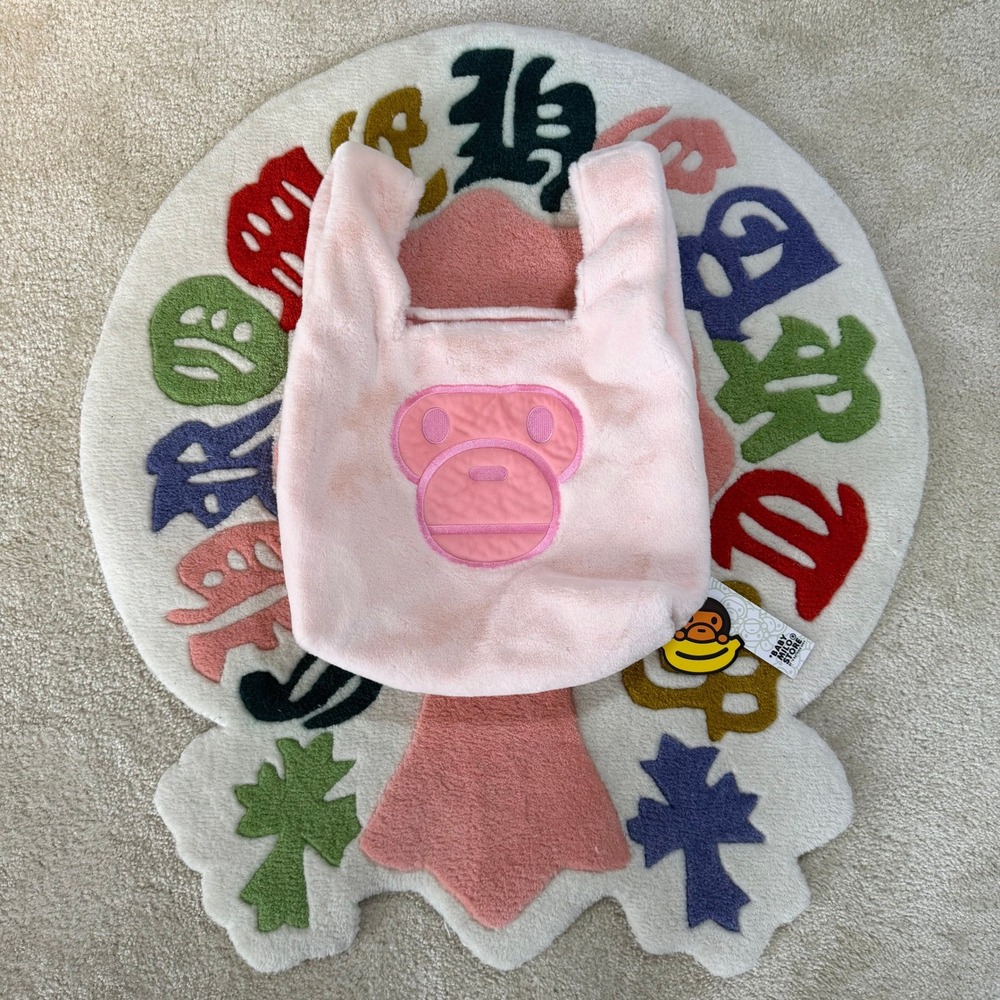 BAPE Baby Milo Store Pink Faux Fur Plush Tote Bag NWT